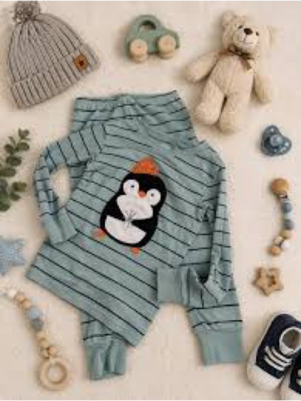 Carter's 4T Green/Teal Striped Pajama Set with Penguin Patch